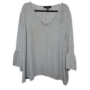 2/$30 Como Black Woman Polka Dot Blouse Size 3X Classic Office Preppy V Neck